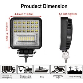 WINBANG LED Light Pods, 4inch 126W Square LED Work Light, Spot & Flood Light Off Road Light, Led Fog Light Driving Light Boat Light for Truck Pickup SUV ATV UTV Waterproof (2 Pack)