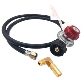 Uenede 5Ft Propane Hose with 0-20 PSI Adjustable Regulator, Brass 3/8" Flare Male Thread RV LP Propane Elbow Fitting, for Blackstone 17"/22" Portable Propane Gas Tabletop Camping Griddle