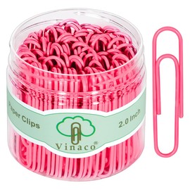 Vinaco Paper Clips Pink, 100 Pack Large Paper Clips 2 Inch (50 mm), Durable & Rust Resistant, Jumbo Paper Clips. Great for Office, School and Personal Use (Pink)