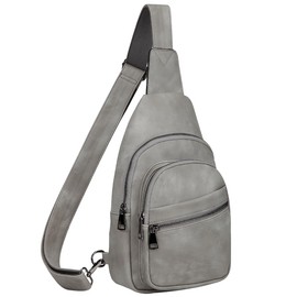 RAVUO Small Sling Bag, Women Vegan Leather Fanny Pack Fashion Ladies Chest Backpack with Adjustable Strap for Travel Grey