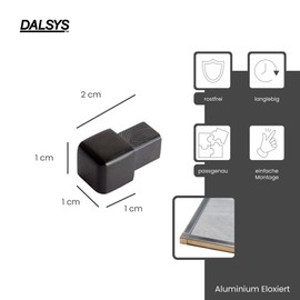 Dalsys End piece for tile rail 10 mm, square profile aluminium (anodised) black, tile profile