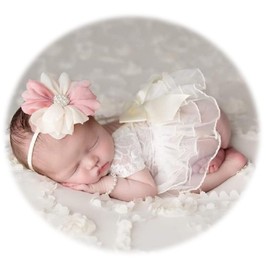 Zeroest Newborn Photography Outfits Girl Outfit Baby Girls Photo Props Rompers Hair Accessories for Princess Photoshoot (White)