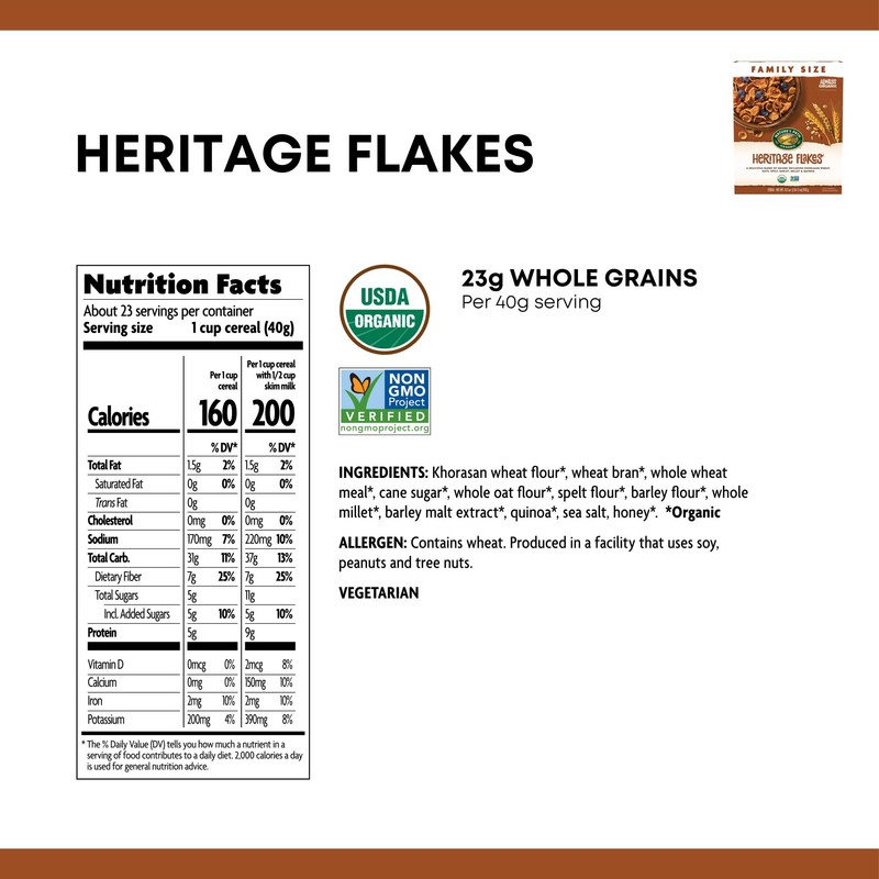 Nature's Path Organic Heritage Flakes® Cereal, 33.5 oz (Pack of