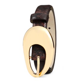 RISANTRY Brown Belt Women Synthetic Leather Waist Belt with Snake Texture Gold Buckle for Women Casual Formal Wear