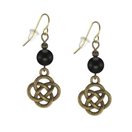 Antique Gold Celtic Knot Beaded Earrings – Hypoallergenic Earwires - (black)