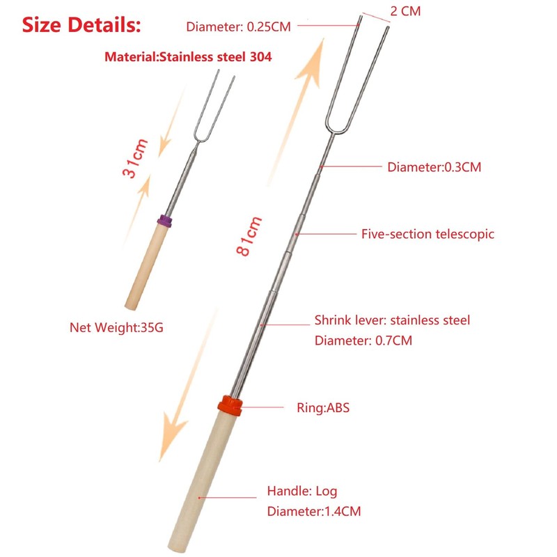 MalloMe Marshmallow Toasting Forks Kit,32" Extendable Marshmallow Sticks for Fire