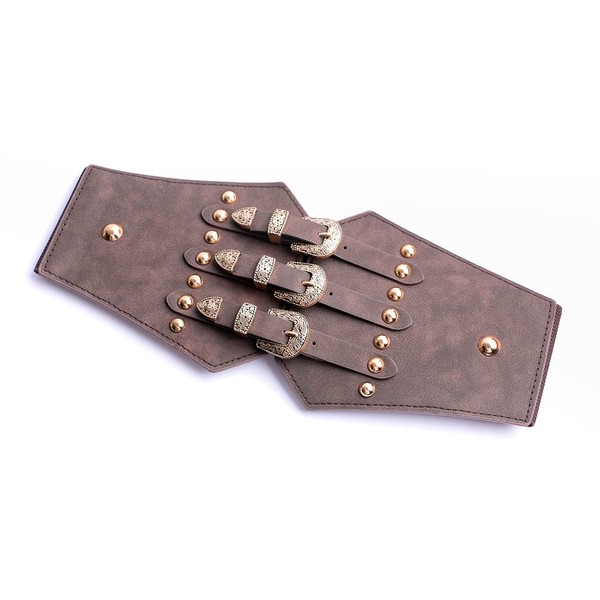 ECHAIN Vintage Classic Wide Belt Elastic Leather Waist Belt, Coffee,