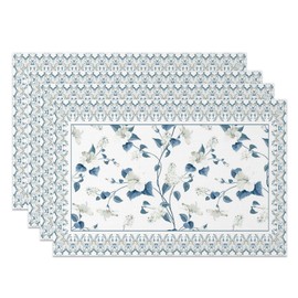 MIRRORANG Blue White Placemats 45 x 30 cm Elegant Floral Pattern Washable Placemats for Modern Kitchen Dining Decoration Set of 4