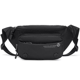 David Jones - Men's Belt Bag Nylon - Bag Many Compartments Shoulder Bag Unisex - Lightweight Flexible Travel Practical - Black, black