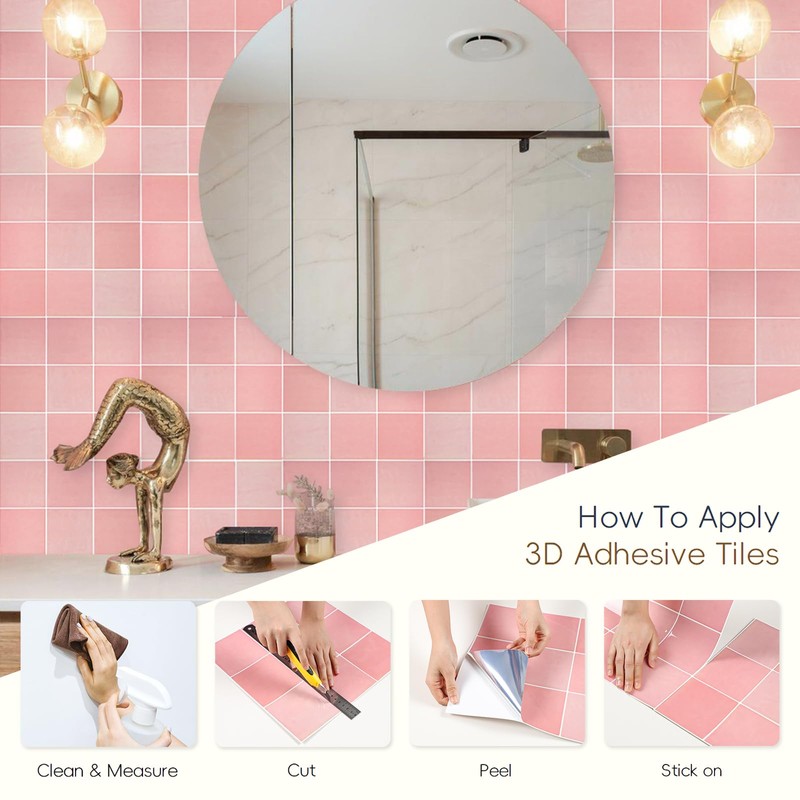 Pink Peel & Stick Backsplash - Self Adhesive Square Tiles