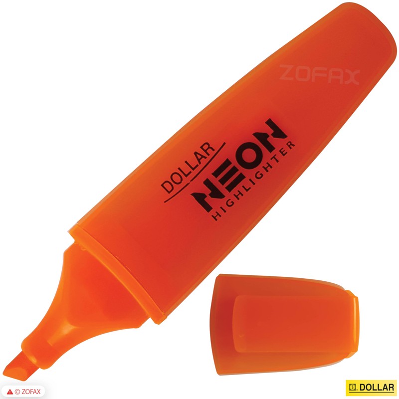 DOLLAR NeoGrip Highlighter Pens, ORANGE, Pack of 5, Chisel Tip