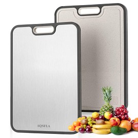 Cutting Board for Kitchen，Stainless Steel Cutting Board Double Sided for Chopping Meat/Vegetables, Stainless Steel/Wheat Straw PP，Dishwasher Safe Easy to Clean Large Size 16”×11”