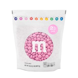 M&M’S WORLD Pink Milk Chocolate Candy 2lb Resealable Pack for Party Favors Decor Baby Shower Gender Reveal Valentines Day and Dessert Tables