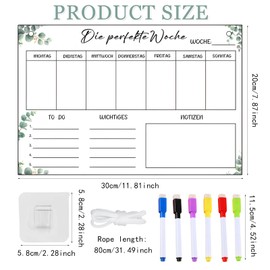 Weekly Planner Acrylic Magnetic, 30 x 20 cm, Weekly Calendar Planning Board, Magnetic Whiteboard, Weekly Planner, Wipe Clean, Monthly Planner, Magnetic