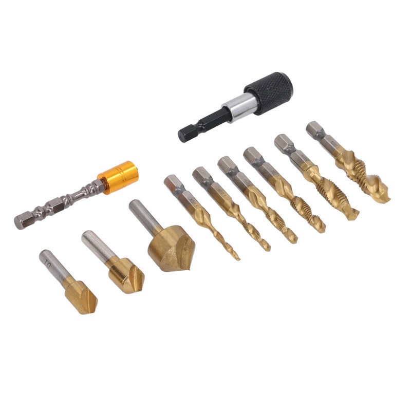 11Pcs Chamfer Drilling Tools Woodworking Ti Coated Step Drill Bits