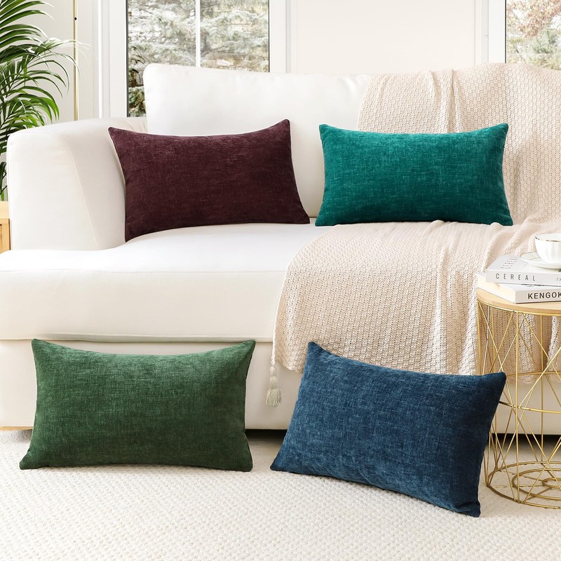 JOTOM Chenille Cushion Covers 30x50 cm Soft Teal Decorative Throw