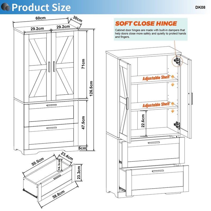 2 Door Tall Kitchen Pantry Storage, Collection Food Free Standing