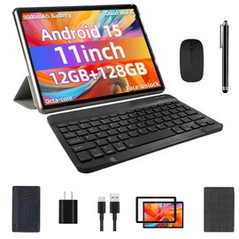 Android 15 Tablet, 12GB+128GB +1TB Expand, Face Unlock, 8000mAh Big Battery+18W Fast Charging, Dual Stereo Speakers, Octa-core CPU, WiFi6, BT5.0,Touchscreen Display, 11inch 2in1 Tablet PC Tableta