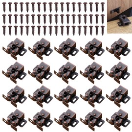 20Pack Double Roller Catch Cabinet Latch, Door Catches, Cupboard Door Latch Hardware Catch Door Latch Heavy Duty Latch with Spear Strike Installation Screws for Home Kitchen Cabinet Cupboard