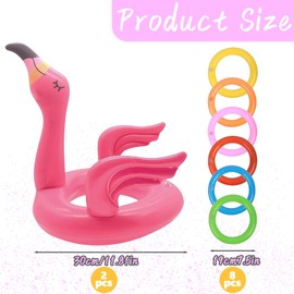CUVZORA Pack of 10 Inflatable Flamingo Ring Toss Game, Ring Toss Game Children Outdoor, Flamingo Swimming Ring with 8 Rings, Pool Toy for Hawaiian Party, Summer Pool Party
