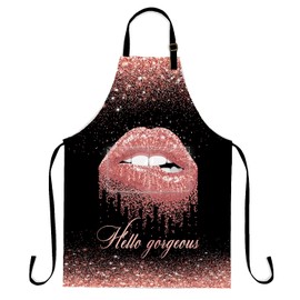 SSCSTS Hello Gorgeous Pink Lips Apron with 2 Pockets, 26.5x33.1in, Adjustable Size Bib Aprons for Men Women Kitchen Cooking Baking Gardening WQZYSS6
