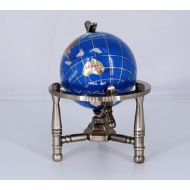 Unique Art Since 1996 6" Tall TURUOISE Gemstone Globe w/Tripod Silver Stand