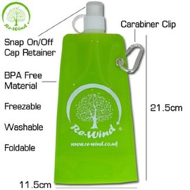NEW Re-Wind Foldable Portable Sports Bottle Water Carrier - Features: BPA Free Material, Freezable, washable and foldable Design - deal Accessory for Day Trips, Picnics, Walking and Hiking