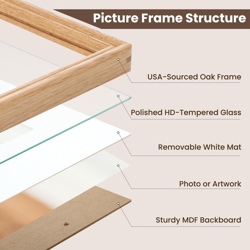 RICHFOCUS 6x8 Picture Frame, Natural Solid Oak Wood Picture Frame