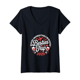 Womens Besties Trip 2025 Fun Friendship Vacation Art V-Neck T-Shirt