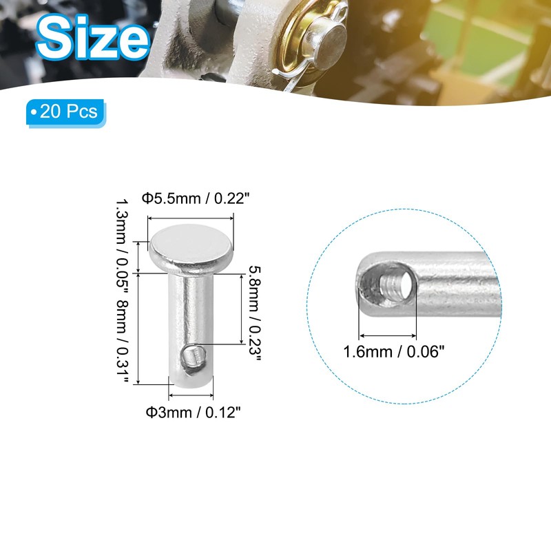 PATIKIL 3 x 8 Mm Single Hole Clevis Pins, 20