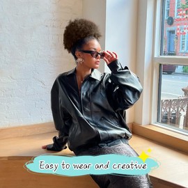 Doxken Afro Puff Drawstring Ponytail Extension Short Afro Wigs Curly Bun Hair Pieces For Women Clip On Kinky Curly Synthetic Hairpieces Medium Brown 4