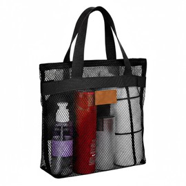 LIQWEI 1 Pc Mesh Shower Caddy Bag, Quick Dry Hanging Shower Caddy Bag With Zipper, Black Portable Toiletry Bags for College Dorm, Gym, Yoga, Swimming Pool, Travel