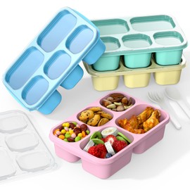 Bento Box Adult Lunch Box - 4 Pack, 5 - Compartment Meal Prep Container for Kids, Reusable Food Storage Snack Containers - Stackable for School, Work, and Travel (PP(Blue/Pink/Green/Yellow))