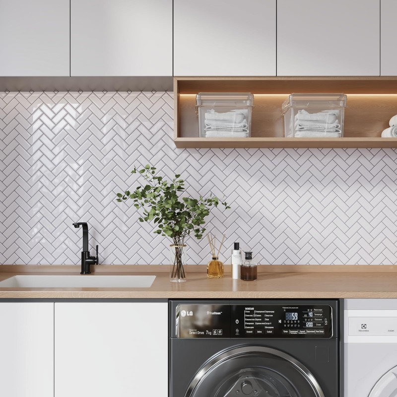 CRE8TIVE 16 Sheets Herringbone Peel and Stick Backsplash Tiles 12"x12"