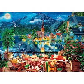 EPOCH 2000 Super Small Piece Jigsaw Puzzle Illustration/Art Elegant Collection Evening on Lake Hallstatt (15.0 x 20.9 inches (38 x 53 cm) 54-301 with Glue Spatula with Tickets
