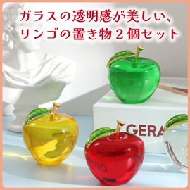 ZERONOWA Crystal Apple Paperweight Figurine Feng Shui Miscellaneous Goods Interior (Red/Green)