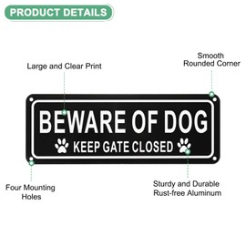 M METERXITY 4-Pack Beware of Dog Keep Gate Closed Sign, 10" x 4" Rust Free Waterproof Signs Fade Resistant Aluminum Reflective Sign for Indoor/Outdoor/Home/Office [White on Black]