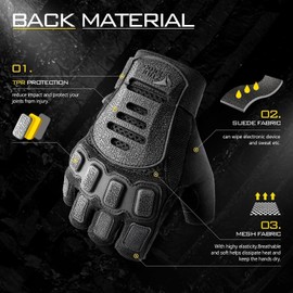 ZUNE LOTOO Fingerless Motorcycle Gloves for Men and Women, Touchscreen Motorbike Black Gloves, Non-Slip Palm Padded MTB ATV BMX Gloves, for Cycling, Riding, Road Racing, Motocross, Airsoft, S