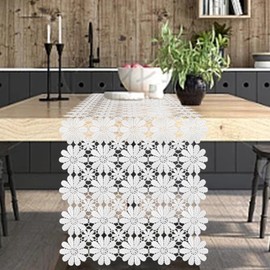 VIJIV Macrame Table Runner 90 Inches Long for Boho Wedding Decor, White Crochet Doilies Dresser Scarf Lace Farmhouse Table Runner for Tea Party Dining Table Centerpiece Decor Coffee Table Decorations