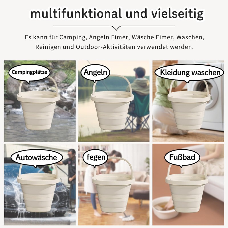 Foldable Bucket, 5L/10L, PP + TPR Material, White, Space-Saving, Foldable