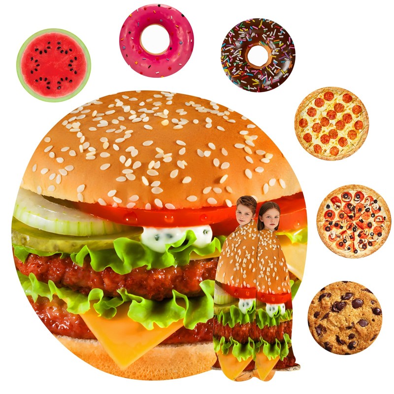 GardEssere Hamburger Blanket For Kids Adults Round Blanket Cozy Flannel