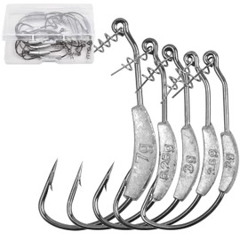 Weighted Swimbait Hooks, 15Pcs Weedless Jig Weighted Fishing Hooks with Twistlock Centering Pin Soft Plastic Worm Fishing Hooks for Bass Fishing