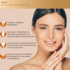PURA D'OR 16.9 Oz Organic Jojoba Oil (GLASS BOTTLE) USDA Certified - 100% Pure & Natural Moisturizer - Cold Pressed, Unrefined, Hexane Free Base Carrier Oil For DIY Skin Care, Hair, Face & Nails
