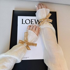 Eukkis UV Protection Arm Sleeve with Cute Ribbon, Loose Arm Cover, UPF 30+ 90% UV Protection, Flare Sleeve, Women's, For Bicycle, Driving, Sun Protection, Summer Sunscreen, Fingerless, Mosquito