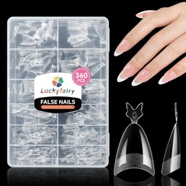 Luckyfairy Nail Tips Almond Shape: 360PCS Half Cover Almond Nail Tips Soft Gel Tips 12 Sizes Half Matte Clear False Nails with Handles for Pre-shape Acrylic Press on Nails DIY Extension
