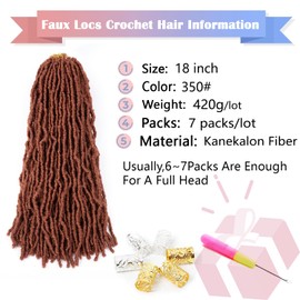 LocsGuard Ginger Faux Locs Crochet Hair Soft Locs 18 inch 7 Packs Natural Butterfly Locs Crochet Hair For Black Women Goddess Locs Crochet Hair (18 Inch (Pack of 7), 350#)
