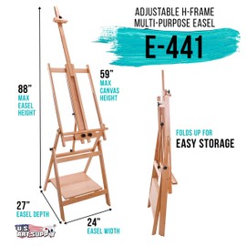U.S. Art Supply Large Adjustable H-Frame Multi-Purpose Studio Artist Easel - 88" High, Holds 59" Canvas - Sturdy Wooden Floor Painting Holder, Display Stand, Designed as Painting Easel for Adults