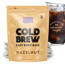 Birch Glen Roasters Cold Brew Coffee Bags - 12 Pack of Coarse Ground Coffee Filter Pitcher Packs for Easy Brewing - 100% Arabica - Yields 6 Pitchers - Hazelnut Flavor