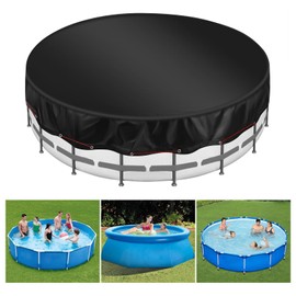 Teruntrue 14Ft Round Pool Cover for Above Ground Pool Cover, Swimming Pool Cover Oxford Fabric Pool Covers with Accessories, Waterproof, Keeps Out Debris, Winter Pool Cover (Black)
