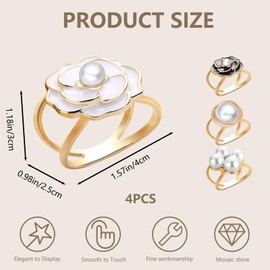 ASTIMESA 4 Pieces Golden Scarf Ring Clip, Floral Pearl Scarf Rings and Slides for Scarves Belt, Elegant Metal Shirt Scarf Buckle for Women Shawl Coat Neckerchief Decoration (Gold)
